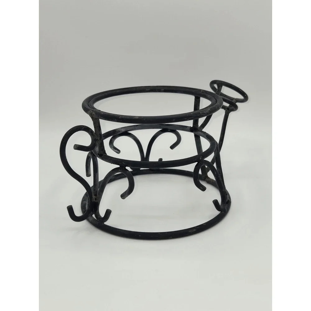 Wrought Iron Watering Can Plant Stand Holder Rustic Garden Planter Display Black